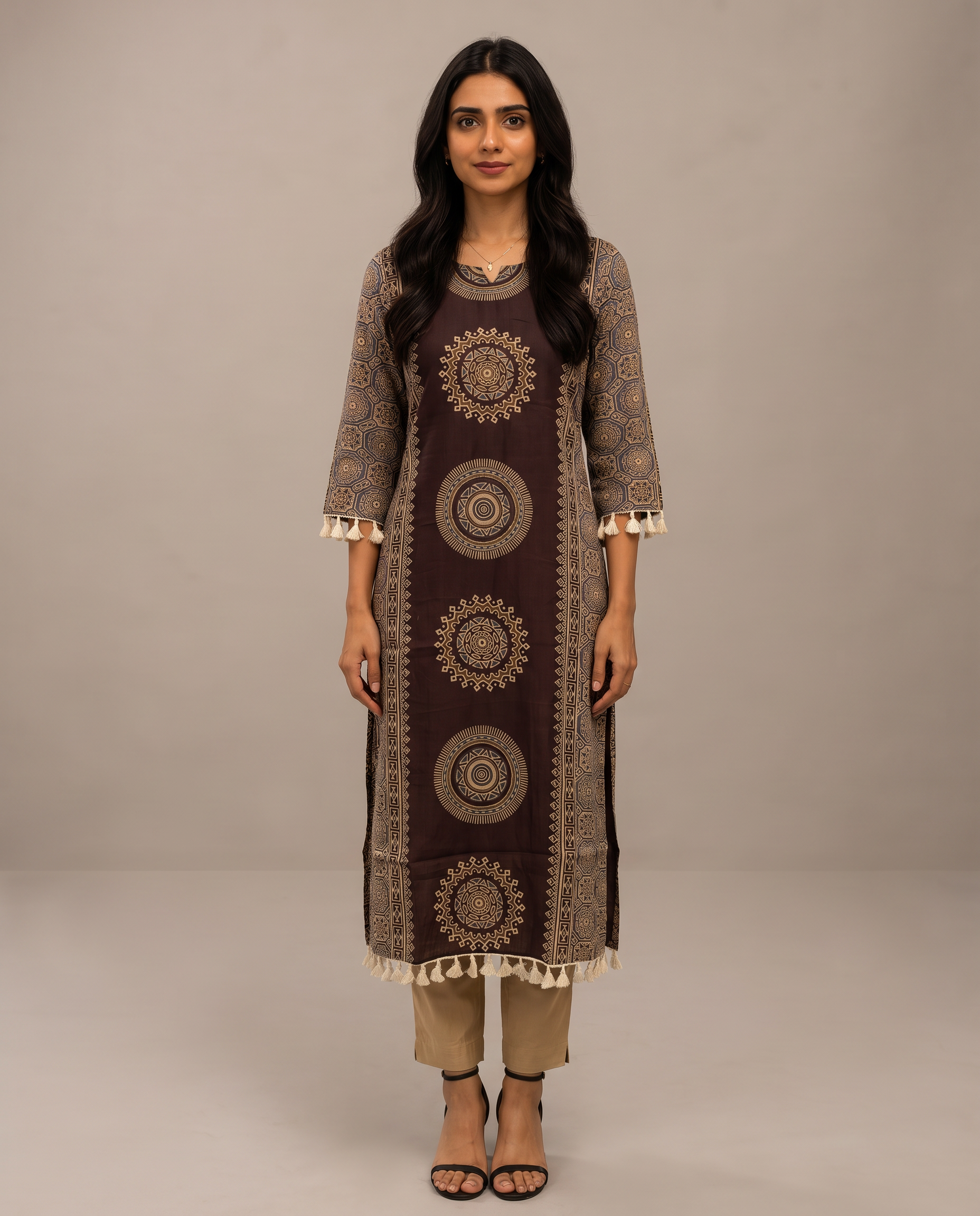 Style 6253 Brown Long Kurti - Front View