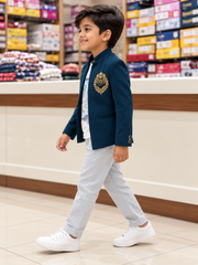 Ticklish style 2271 teal blue boys three-piece outfit — side view