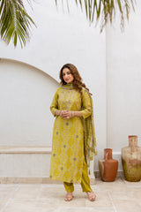 Yellow A-Line Salwarsuits With Straight Pant