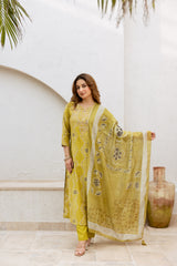 Yellow A-Line Salwarsuits With Straight Pant