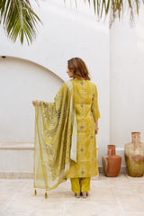 Yellow A-Line Salwarsuits With Straight Pant