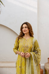 Yellow A-Line Salwarsuits With Straight Pant