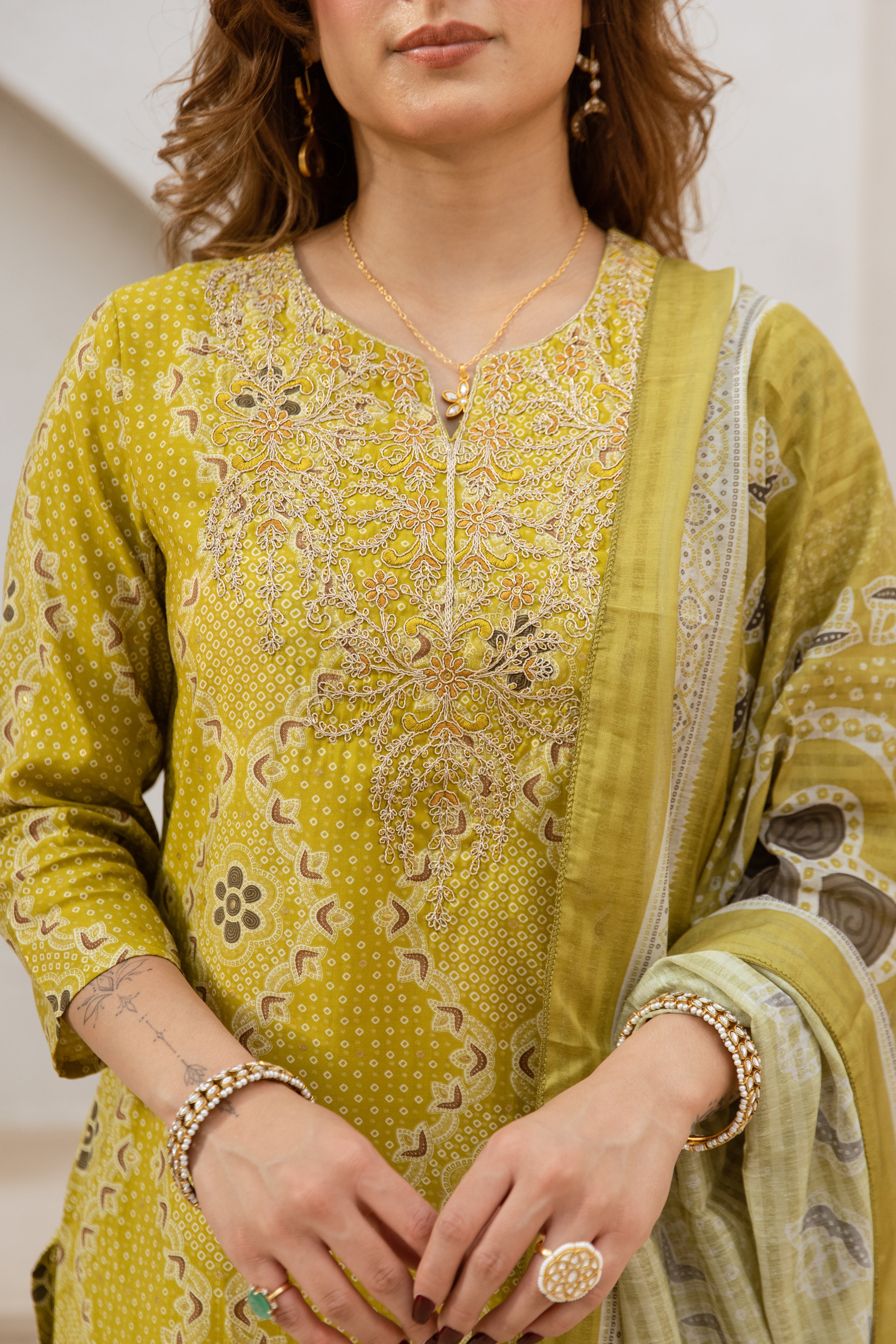 Yellow A-Line Salwarsuits With Straight Pant