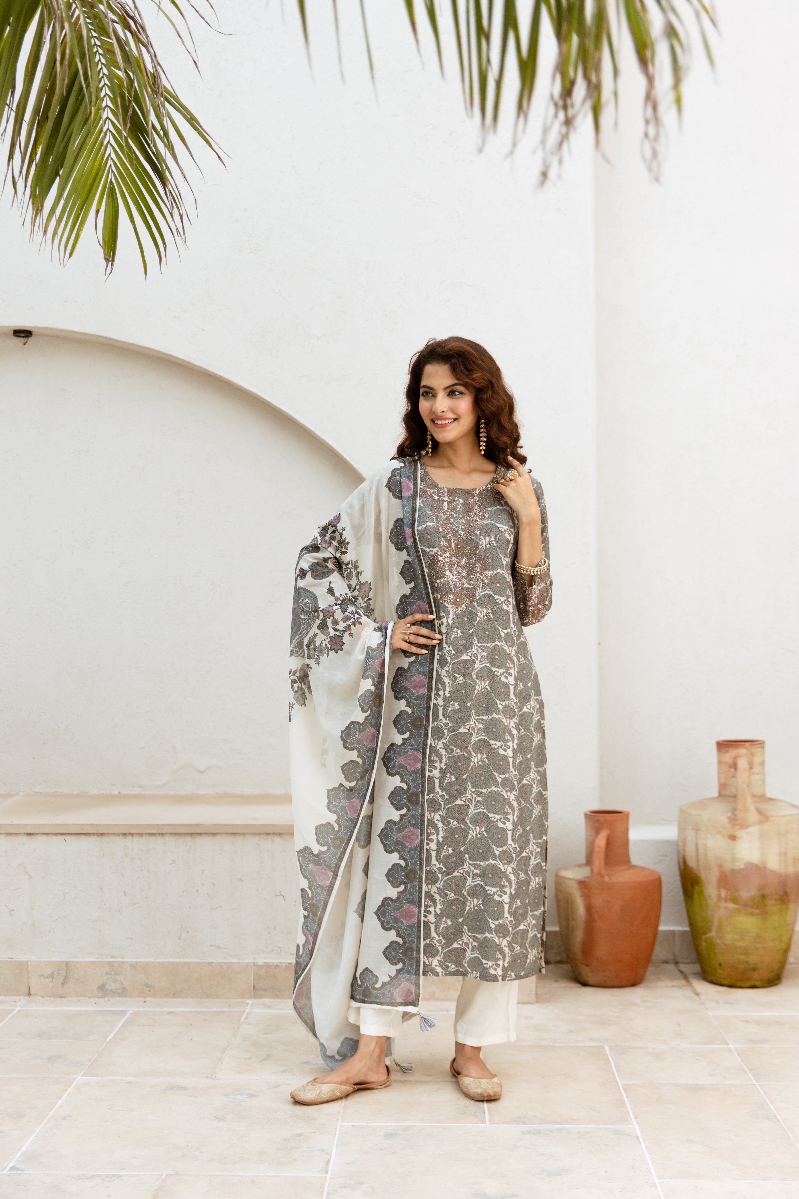 Floral Grey Printed Salwar Suits