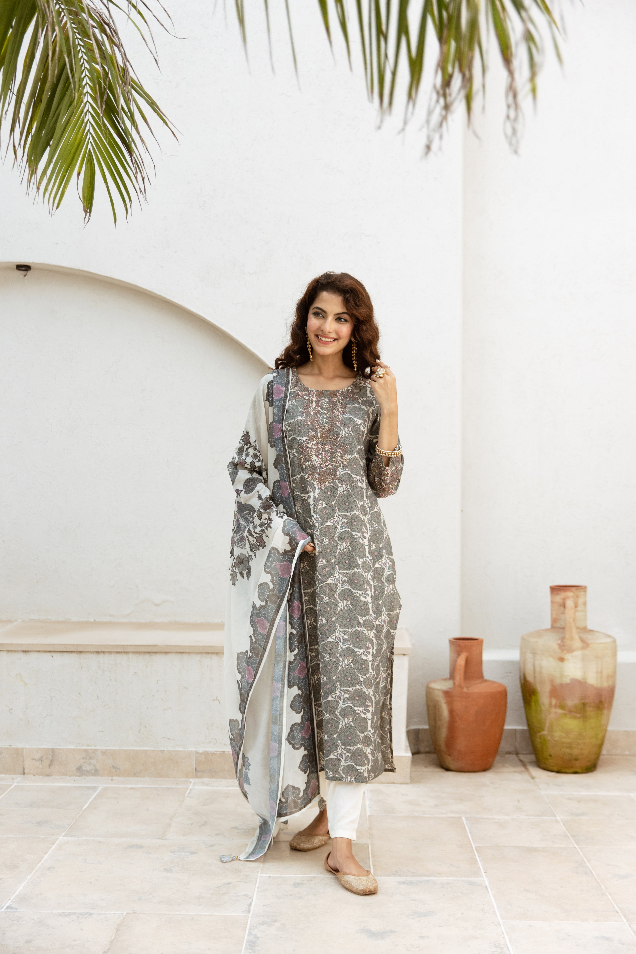 Floral Grey Printed Salwar Suits