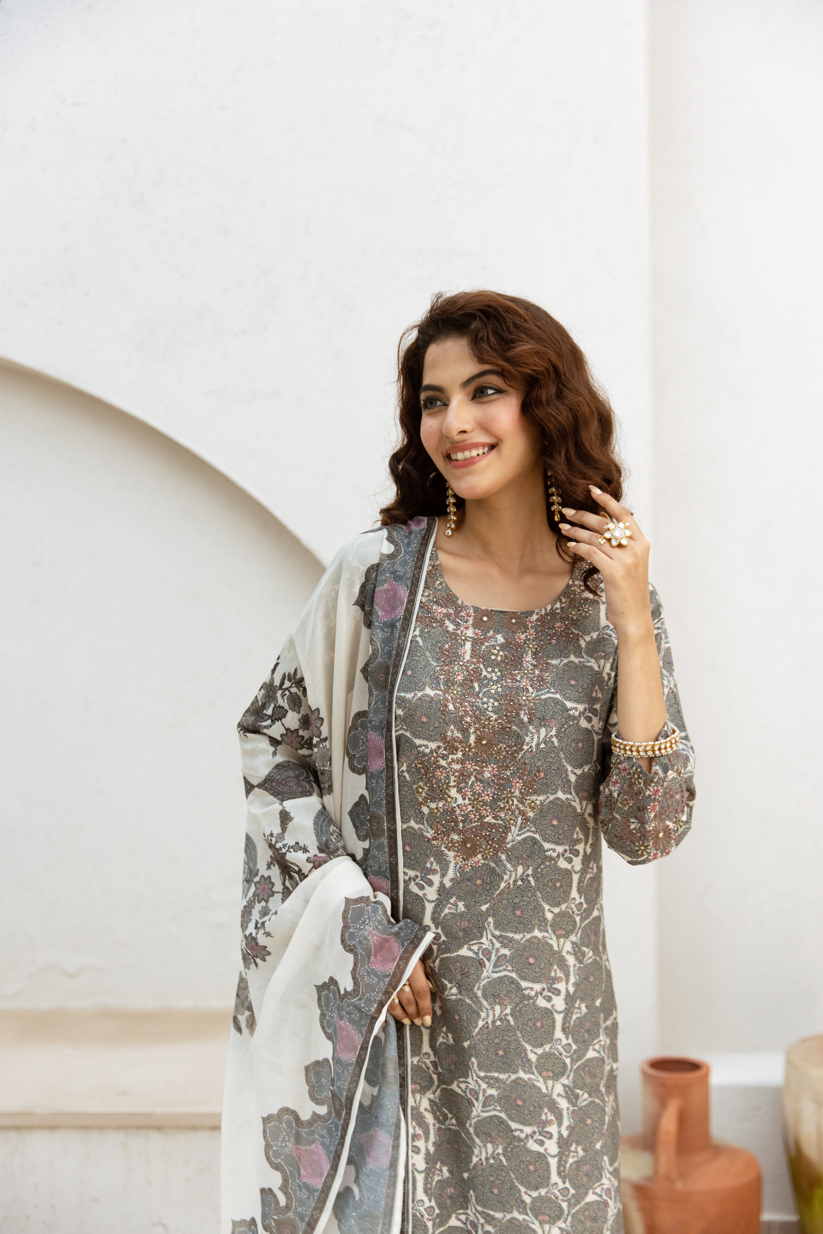 Floral Grey Printed Salwar Suits