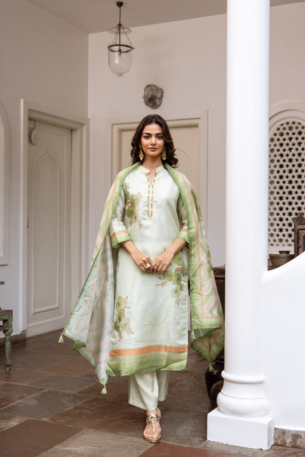 Pista Green Salwar Suits With Palazzo