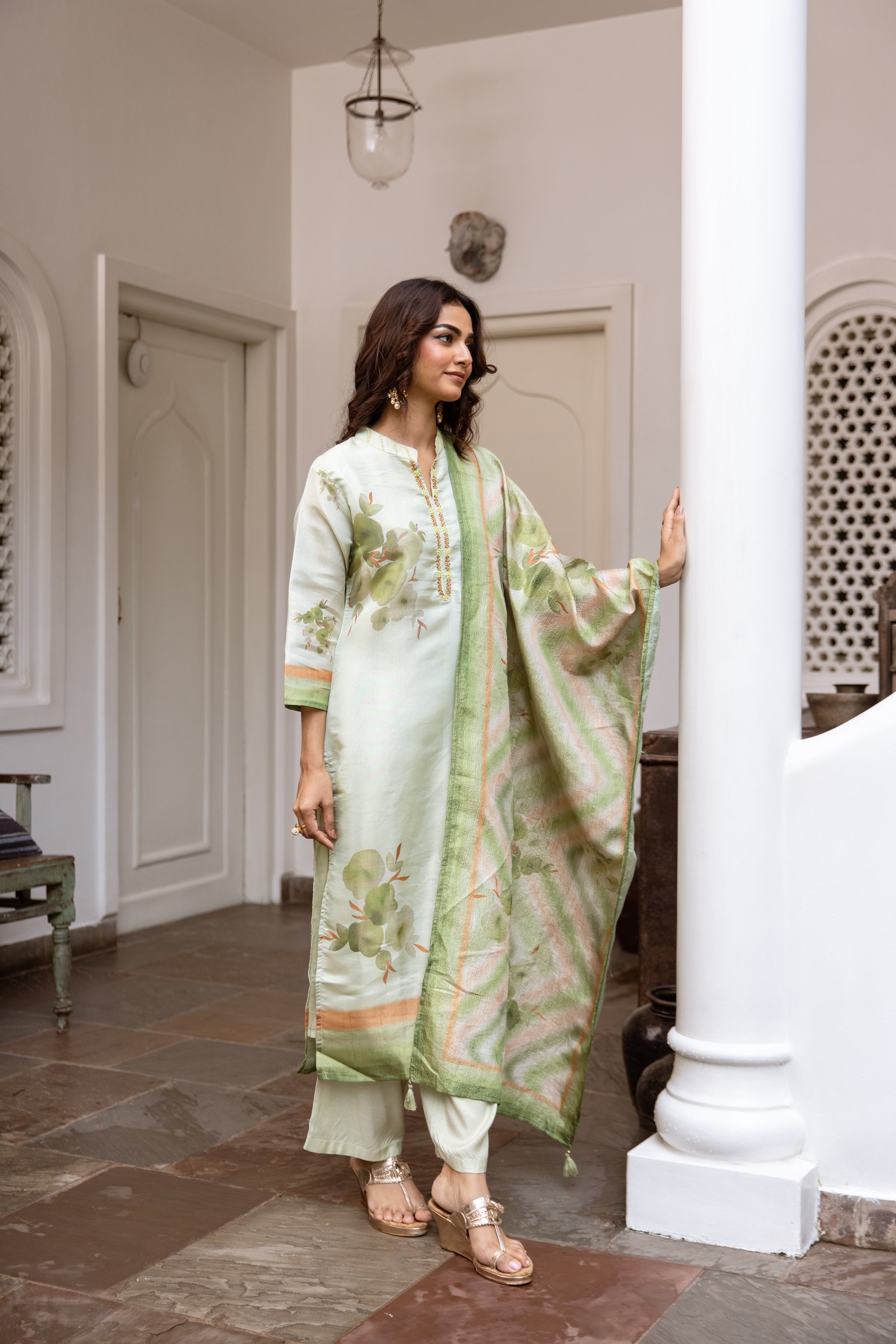 Pista Green Salwar Suits With Palazzo