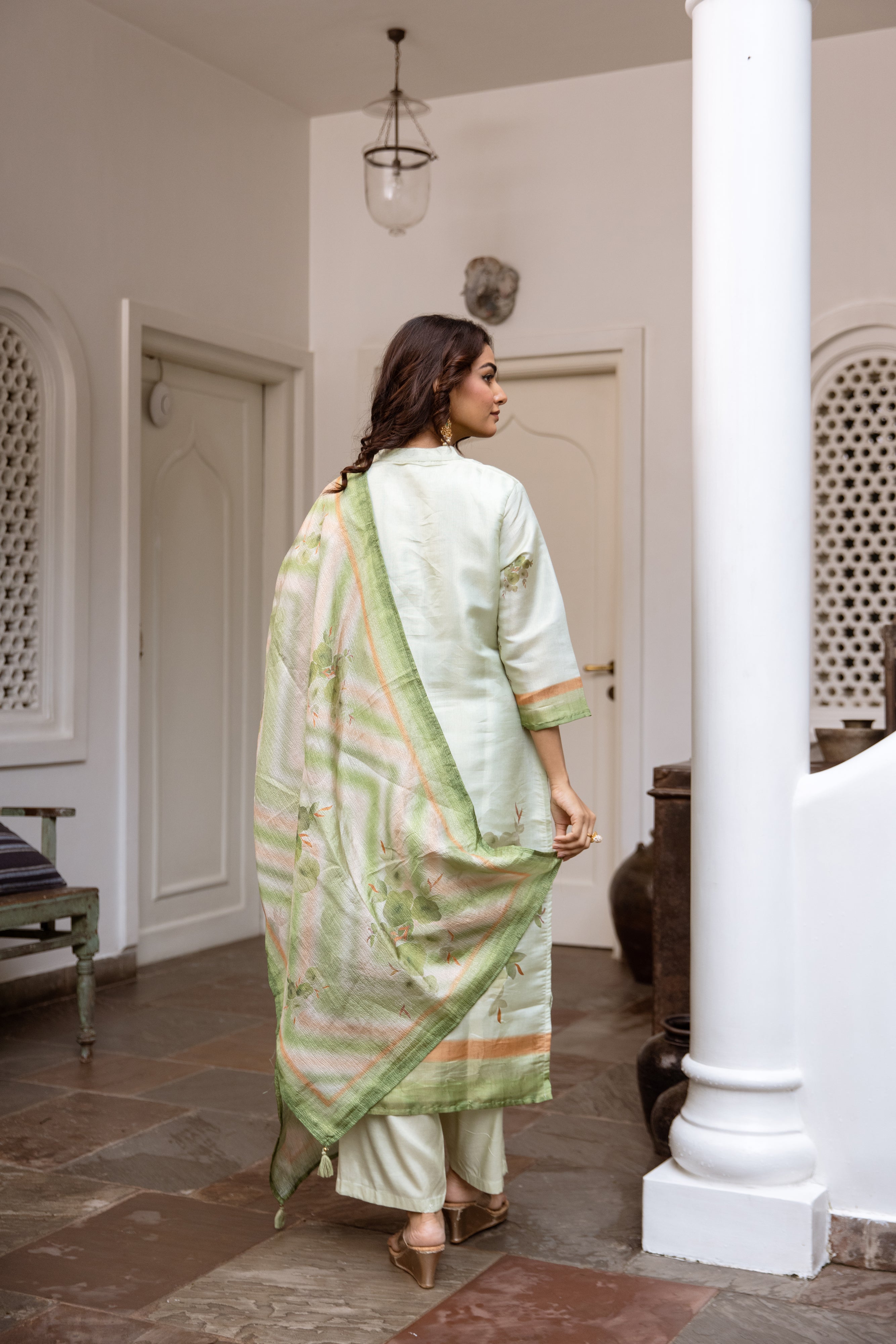 Pista Green Salwar Suits With Palazzo