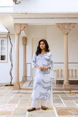 White Printed Kurta Palazzo Set