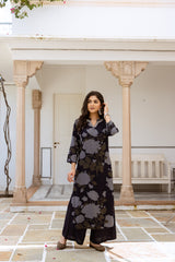 Navy Printed Kurta Palazzo Set