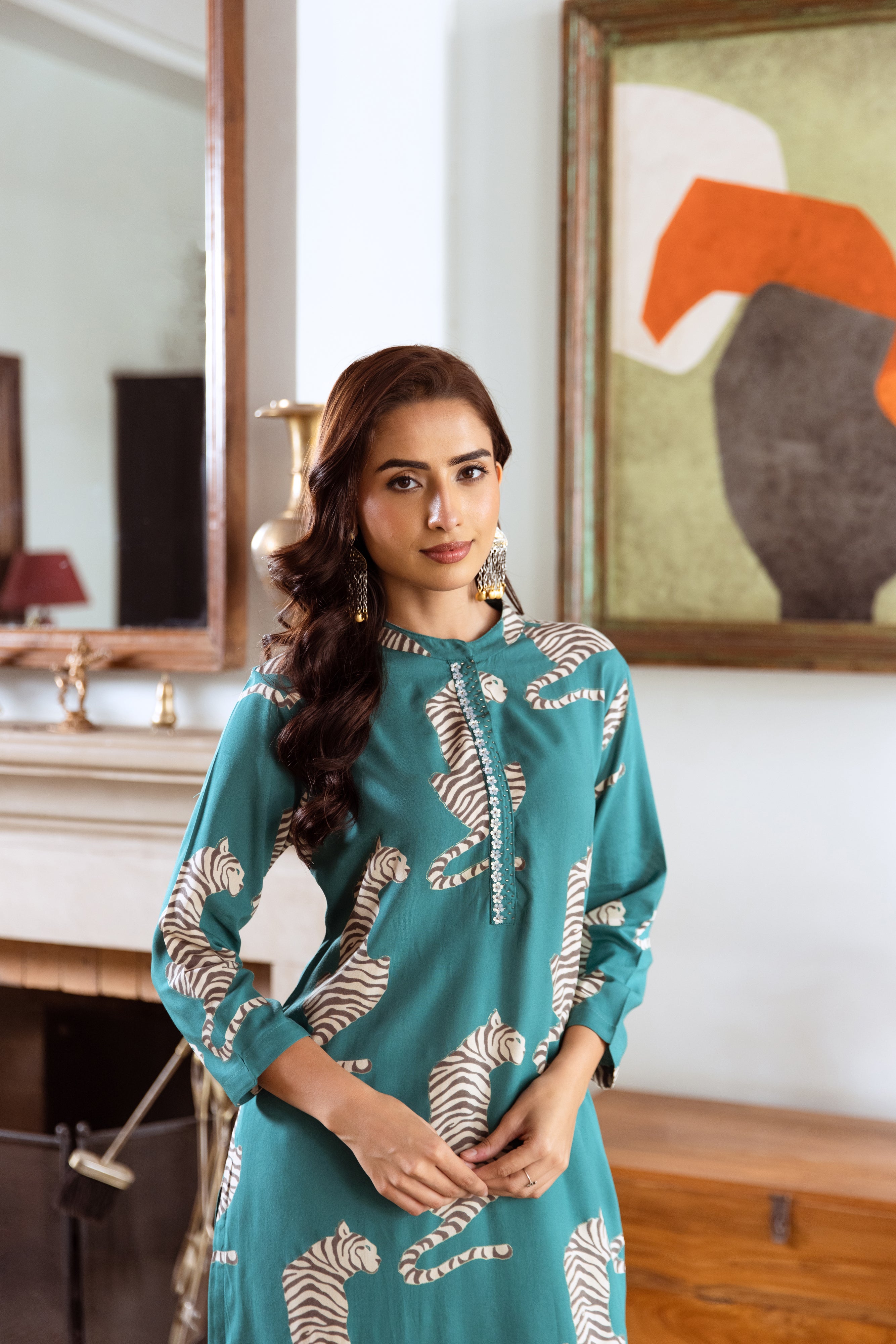 Green Printed Kurta Palazzo Set