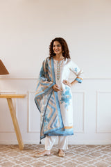 White Printed Salwar Suits With Palazzo