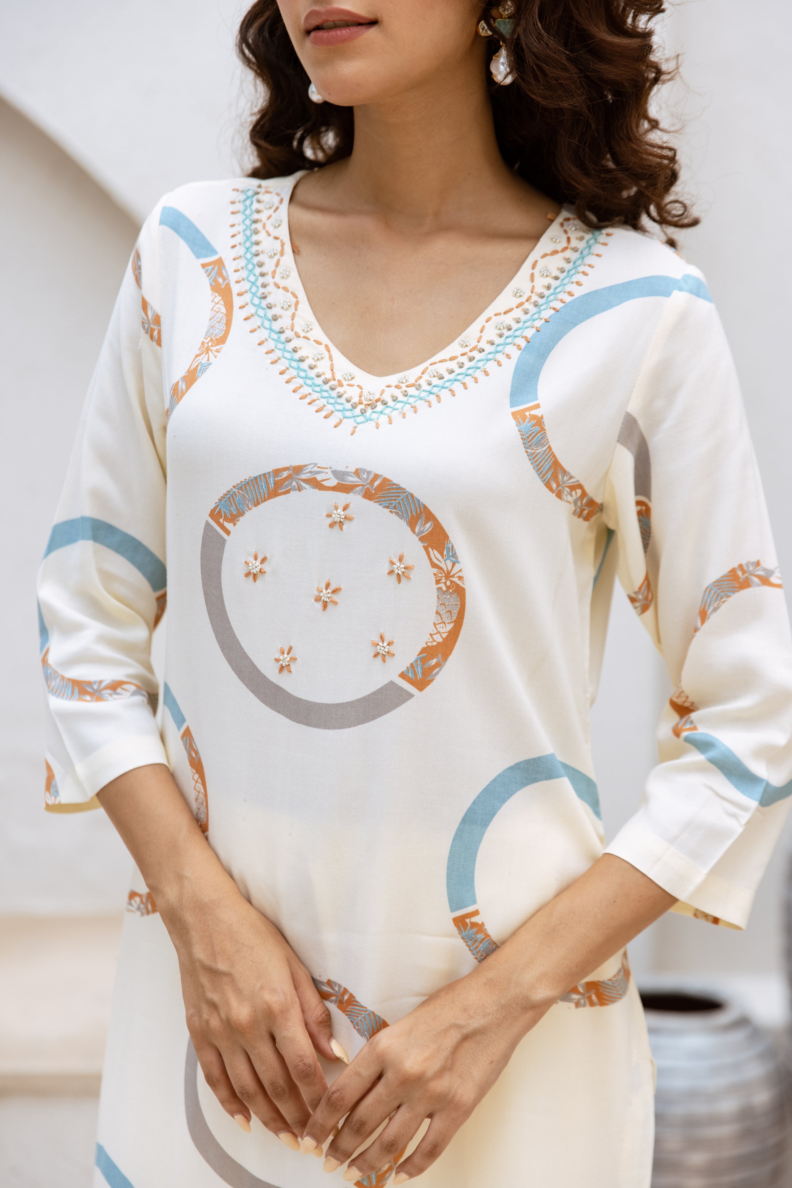 White Printed Cotton Kurta Palazzo Set