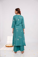 Green Printed Kurta Palazzo Set