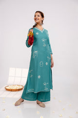 Green Printed Kurta Palazzo Set