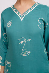 Green Printed Kurta Palazzo Set