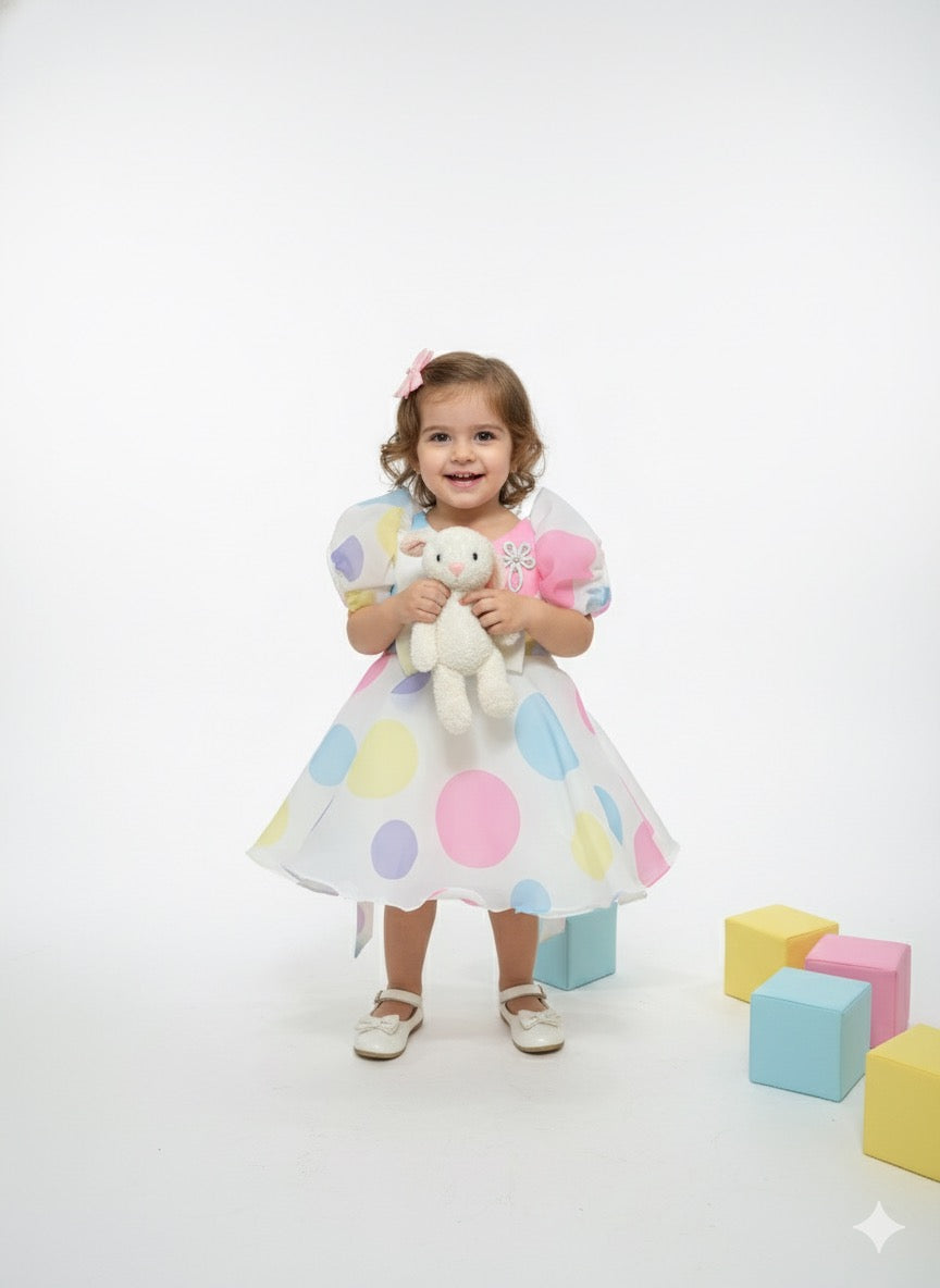 The Confetti Dream Frock - Puff Sleeve Polka Dot Party Dress