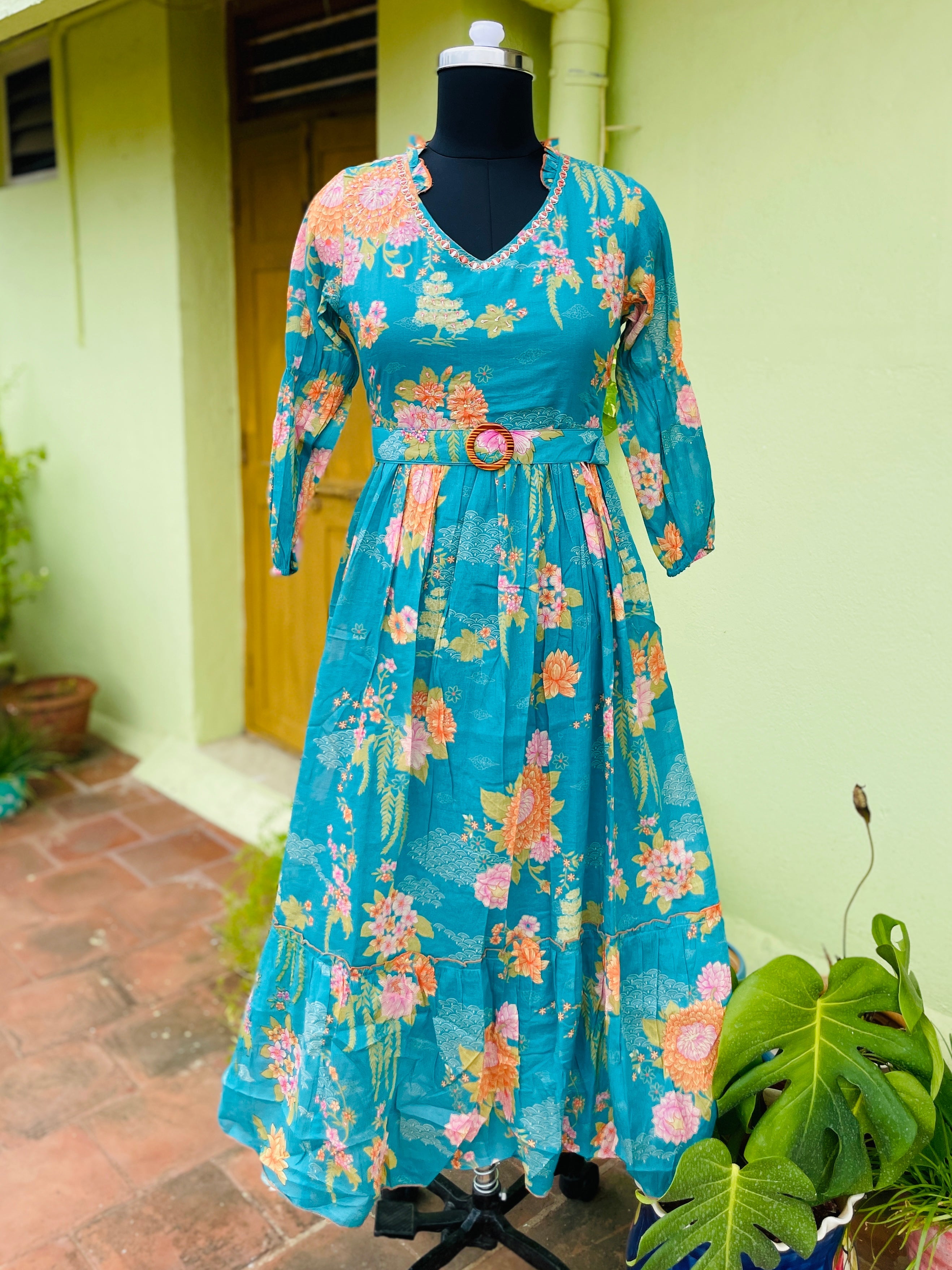 Bondi Blue Mul Mul Cotton Printed Gown