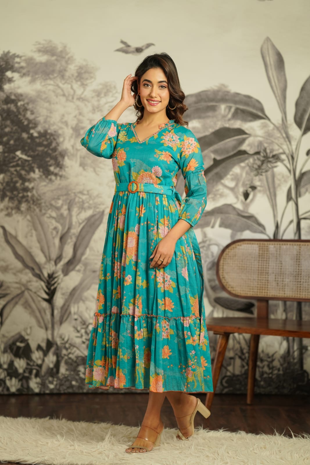 Bondi Blue Mul Mul Cotton Printed Gown