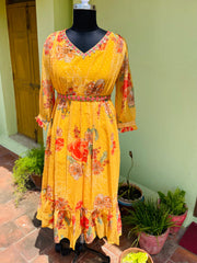 Georgette Bright Yellow Printed Gown