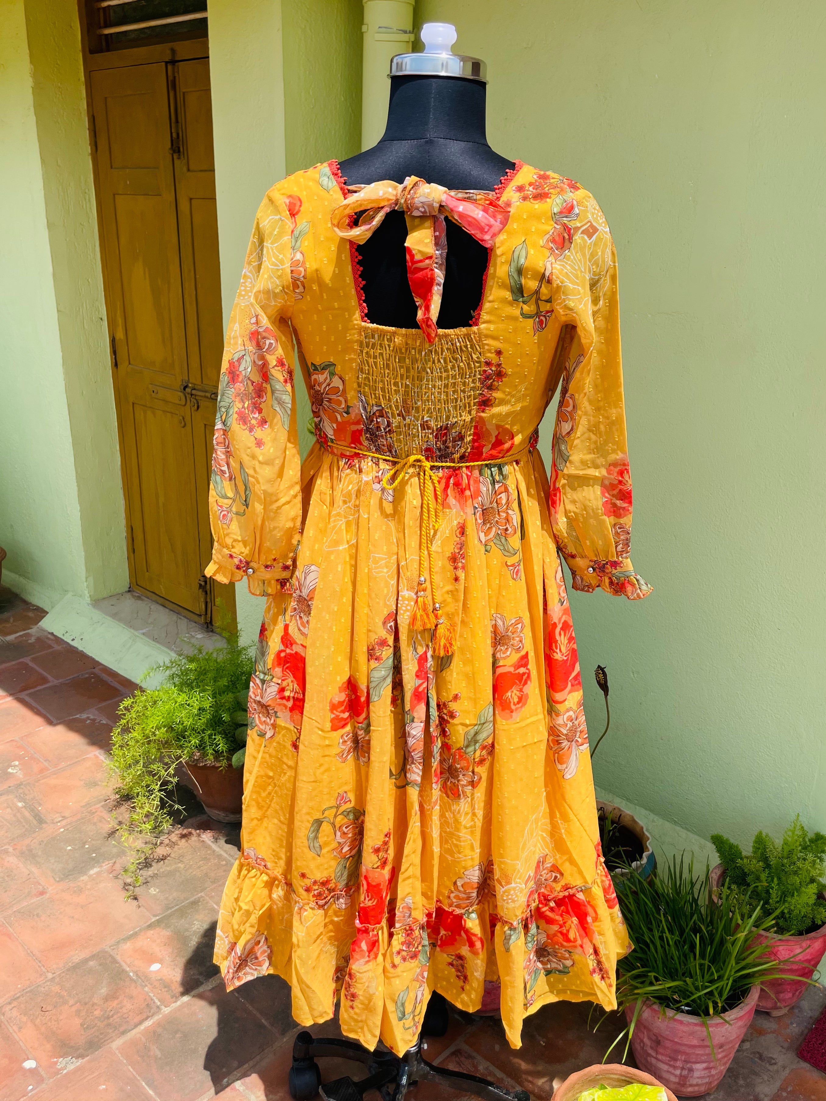 Georgette Bright Yellow Printed Gown