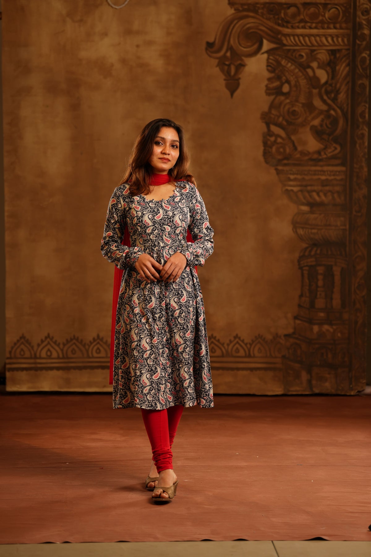 Cathie Viscose Navy Pasiley Printed Long Sleeve Kurti (Kurti Only)