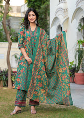 Green Jaipuri Printed Anarkali Salwar Suit