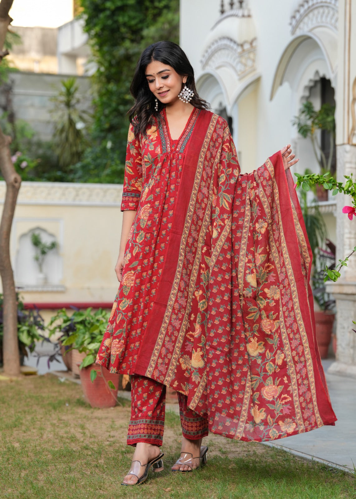 Red Jaipuri Printed Anarkali Salwar Suit