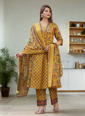 Yellow Jaipuri Printed Anarkali Salwar Suit