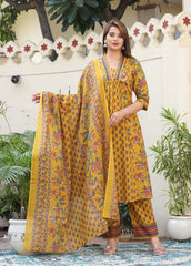 Yellow Jaipuri Printed Anarkali Salwar Suit