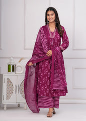 Majanta Printed Cotton Kurta Palazzo Dupatta 3pc Suit