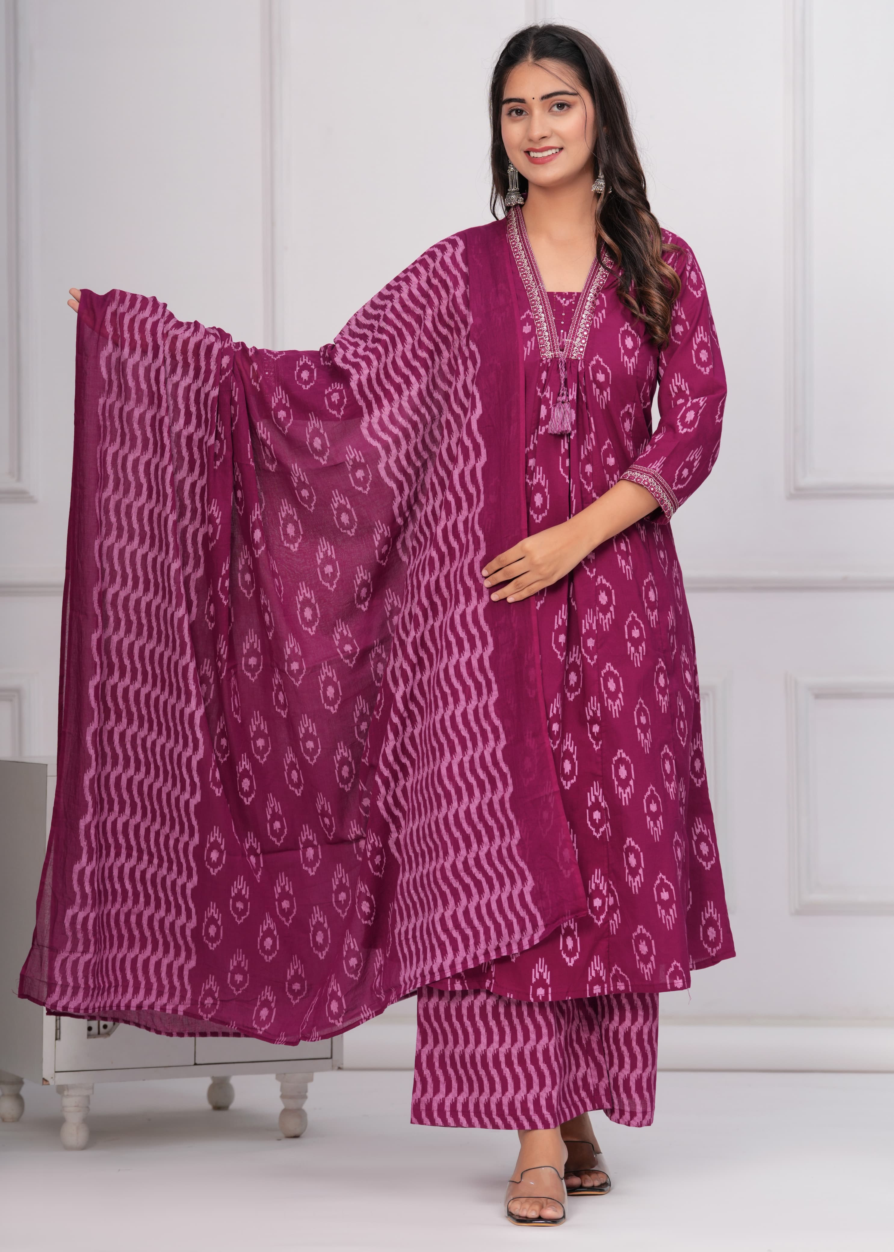 Majanta Printed Cotton Kurta Palazzo Dupatta 3pc Suit