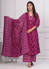 Majanta Printed Cotton Kurta Palazzo Dupatta 3pc Suit