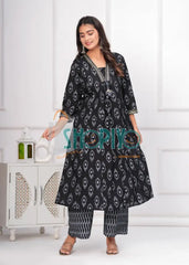 Black Printed Cotton Kurta Palazzo Dupatta 3Pc Suit Salwar Suits