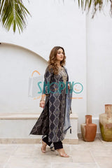 Blue Printed A-Line Salwar Suits With Straight Pant