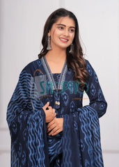 Blue Printed Kurta Palazzo Dupatta Cotton 3Pc Suit Salwar Suits