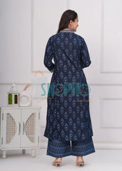 Blue Printed Kurta Palazzo Dupatta Cotton 3Pc Suit Salwar Suits