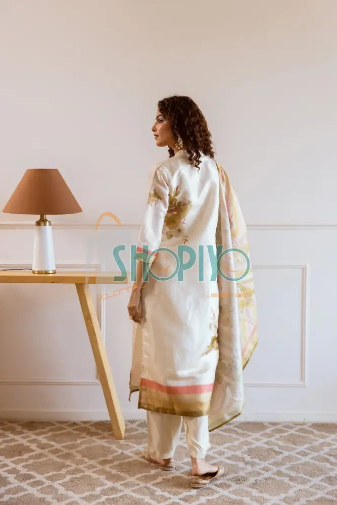 Cream Salwar Suits With Palazzo