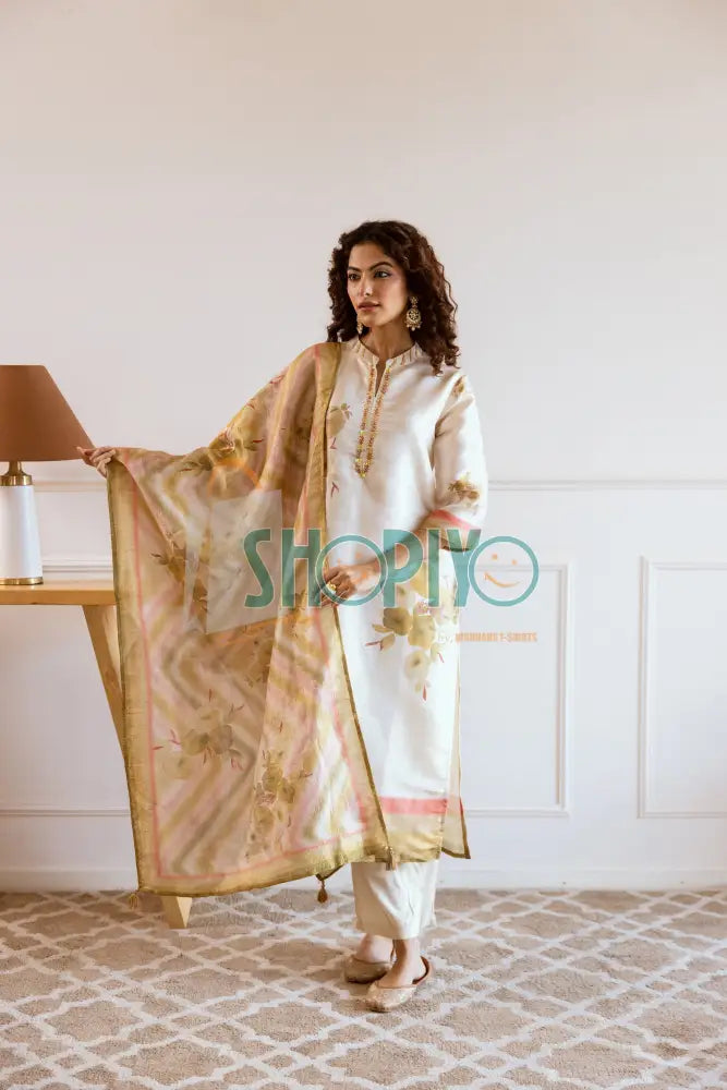 Cream Salwar Suits With Palazzo