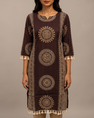 Style 6253 Brown Long Kurti - Neckline Detail