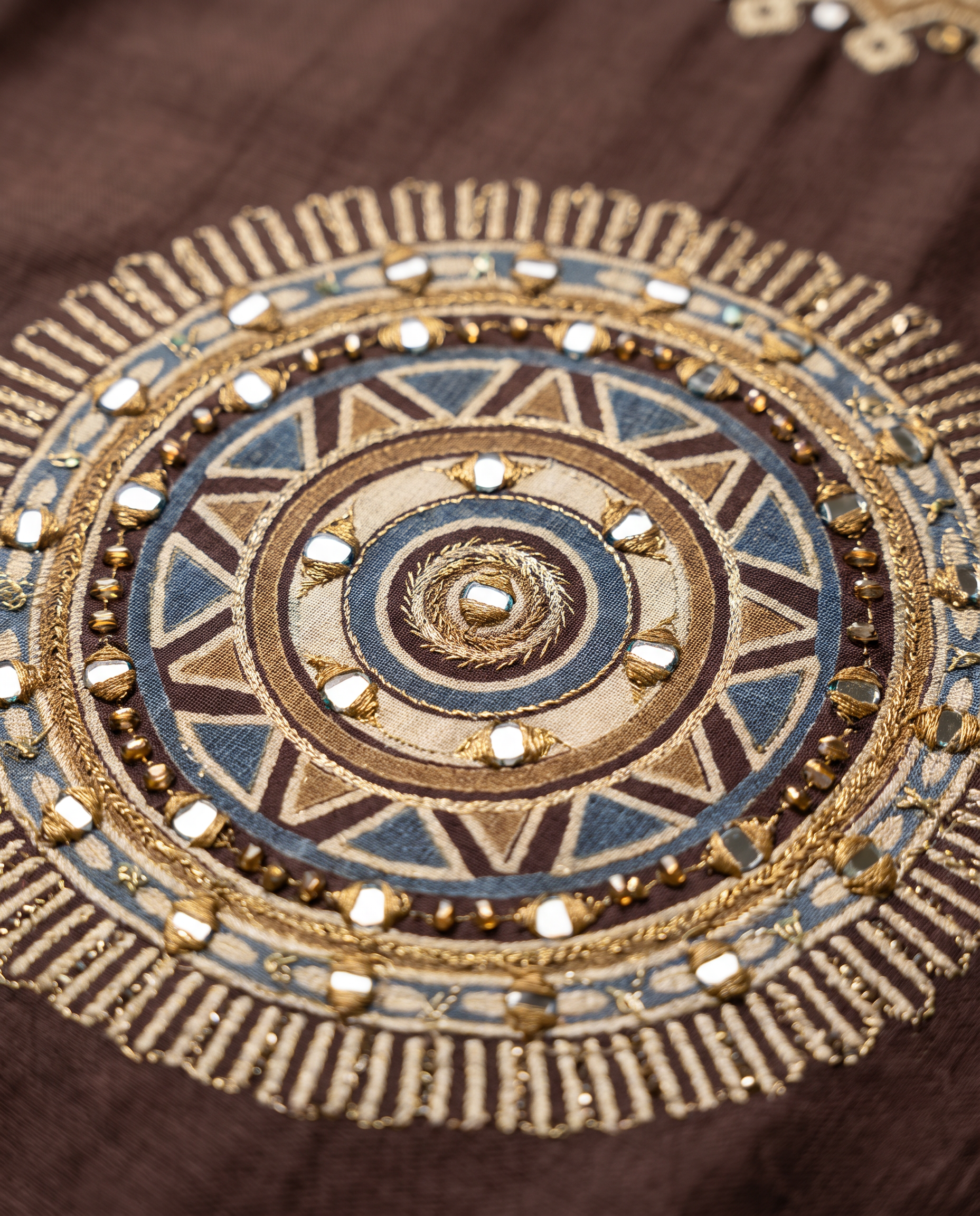 Style 6253 Brown Long Kurti - Mirror Work Close-Up