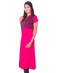 Rani Pink with Black Net Zip Open Rayon Anarkali Kurti from Joshuahs