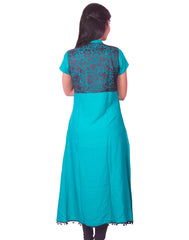 Jade Green with Black Net Zip Open Rayon Anarkali Kurti from Joshuahs