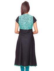 Black with Green  Net Zip Open Rayon Anarkali Kurti from Joshuahs