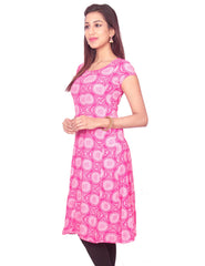 Pink Flower Print Rayon Casual Anarkali Kurti From Joshuahs