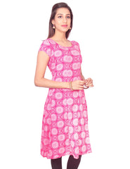 Pink Flower Print Rayon Casual Anarkali Kurti From Joshuahs