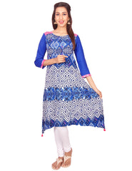 Royal Blue Flower Print Rayon Casual Anarkali Kurti From Joshuahs