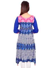 Royal Blue Flower Print Rayon Casual Anarkali Kurti From Joshuahs