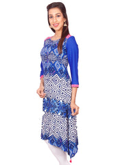 Royal Blue Flower Print Rayon Casual Anarkali Kurti From Joshuahs